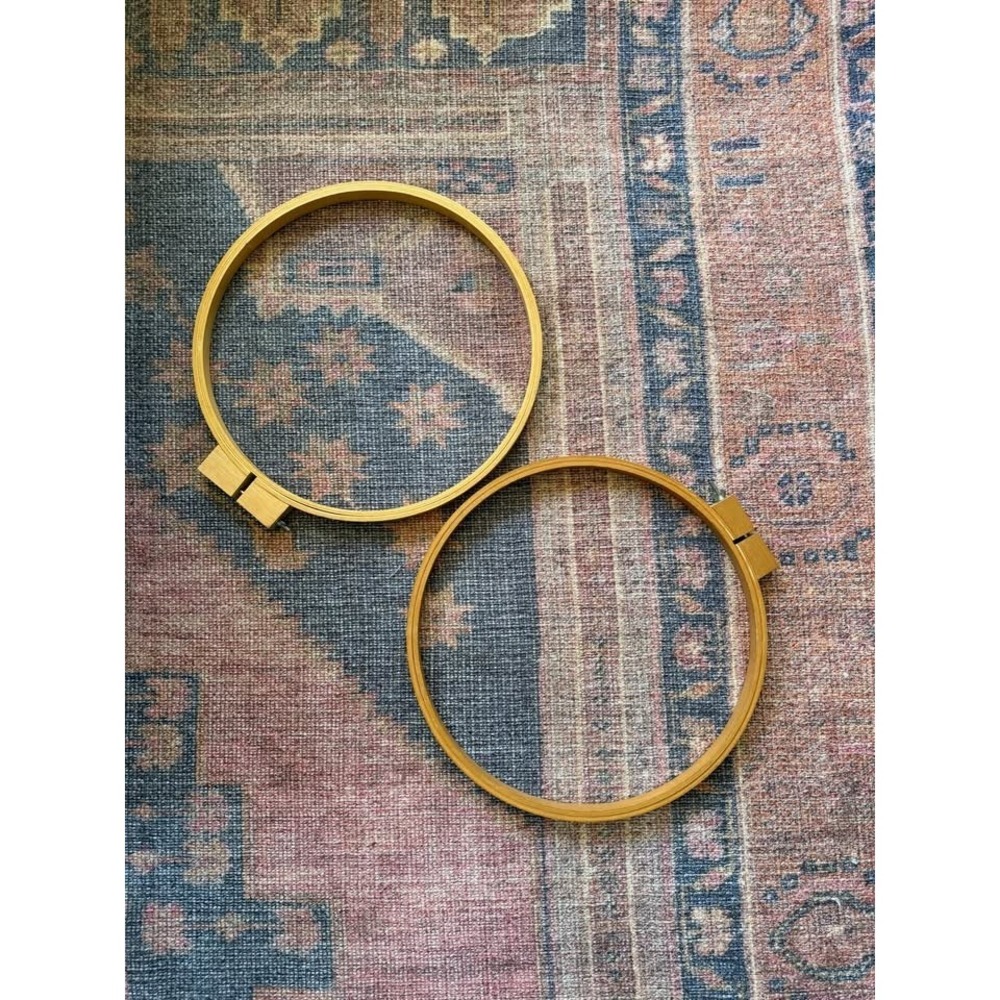(2) Vtg 14" Wooden Embroidery Hoop Round Needlepoint Cross Stitch Frame Quilting
